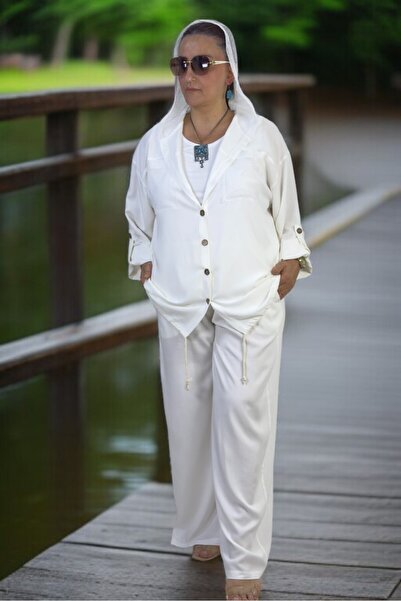 yagmurberen Mărime Plus - Hanorac din plasă, buzunar din plasă, set de două piese cu închidere cu butoni cu mânecă pliabilă