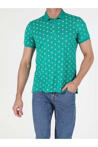 Colin's Tricou verde cu mânecă scurtă pentru bărbați, cu gât polo, cu croiala normală