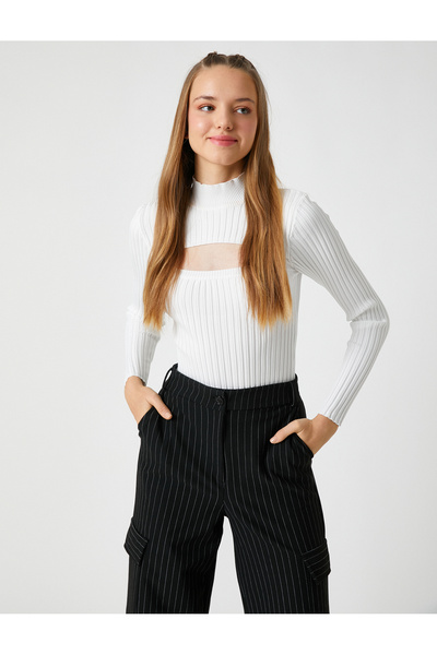 Koton Tricotaj Pulover cu detaliu fereastră Jumătate cu gât țesut cu nervuri