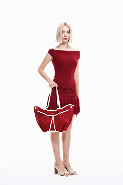 LOVENTA Niesha Allure Beige and Red Large Tote Bag