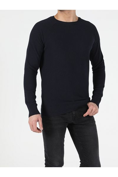 Colin's Regular Fit Round Neck Men's Navy Blue Sweater