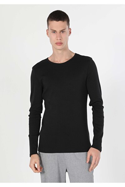 Colin's Slim Fit Yuvarlak Yaka Düz Erkek Siyah Uzun Kol Tişört