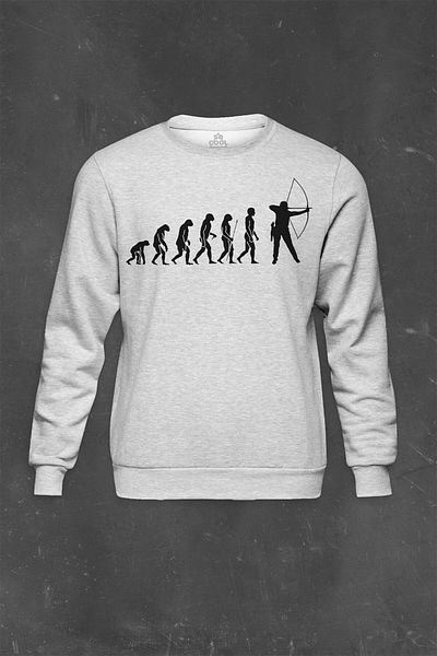 so cool Унисекс суитшърт с щампа Evolution Human Evolution и лък и стрела с лук