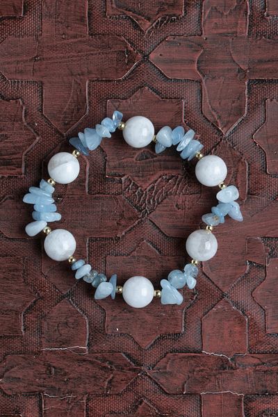 Saff Doğal Taş Certified Moonstone and Aquamarine Natural Stone Bracelet
