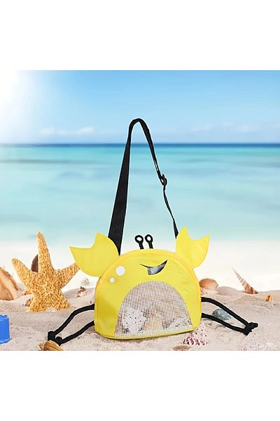 GlassySKY Children's Beach Toy Bag with Mesh Zipper and Crab Figure, Beach Toy, Holiday Sea Beach Bag
