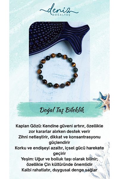 Deniz Doğal Taş Certified Tiger Eye and Jade Natural Stone Bracelet
