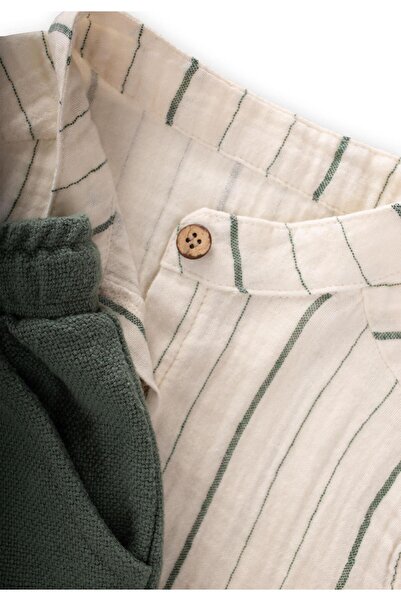 Cigit 2-10 Years Khaki Striped Muslin Capri Set