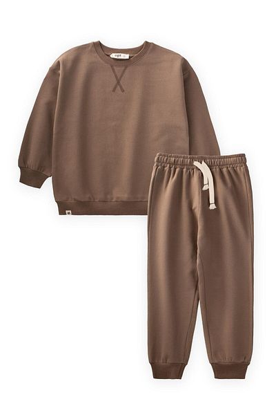 Cigit Basic Karyoka Detailed Mikina Set 3-8 Years Mink