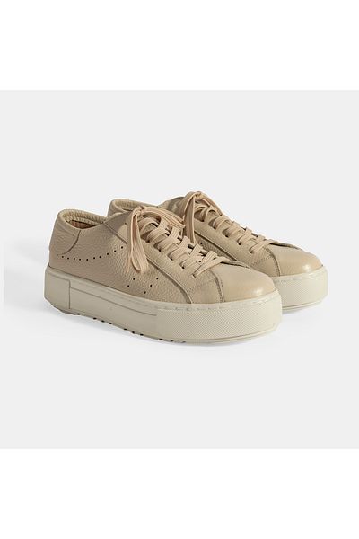 Desa Women's Beige Lace-Up Leather Casual Shoes