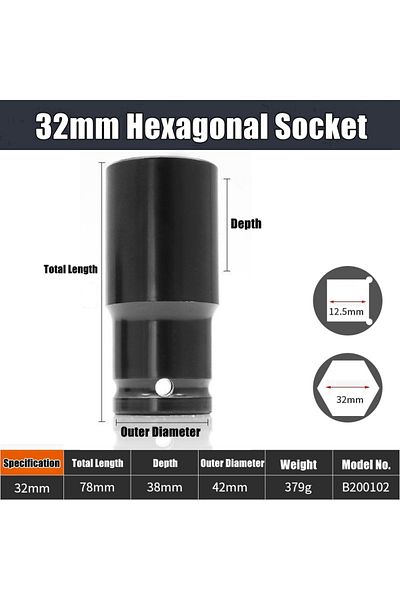 Choice 32mm 1/2" Drive Deep Impact Socket Drive Metric Wrench Socket Deep Impact Socket Pneumatic Wrench He