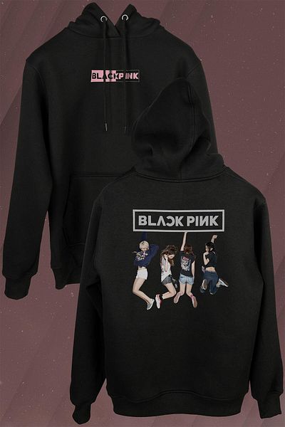 Kendim Seçtim Negru Roz Blackpink Casetă Muzică Coreea de Sud Hanorac imprimat față și spate Hanorac cu glugă unisex