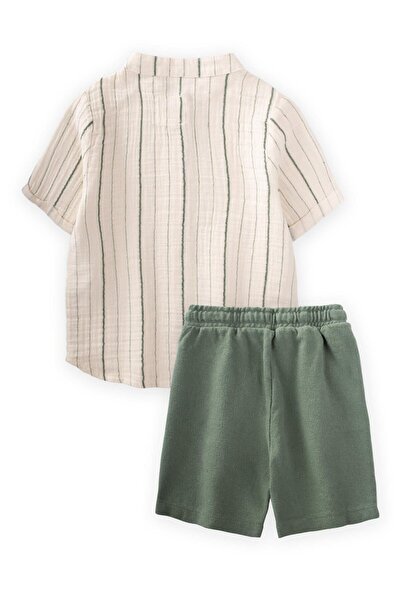Cigit 2-10 Years Khaki Striped Muslin Capri Set