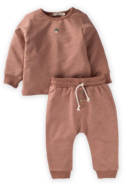 Cigit Acorn Embroidered Sweat Suit 0-4 Years Light Brown