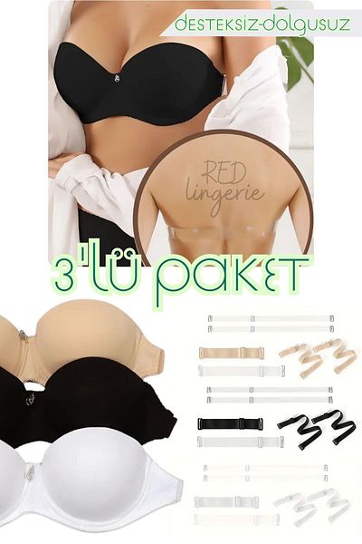 red iç giyim Supportless (No Padding) Transparent Strapless Back Evening Dress Bra (, Wedding, Engagement, Henna Bra)