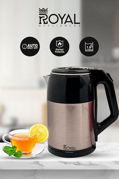 Royal Electric Kettle Plastic Housing With Inner Stainless Steel, Dual Sensor, 1.8l, Ra-ek1843