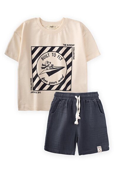 Cigit Buılt To Fly Baskılı Kapri Takım 2-10 Yaş Ekru