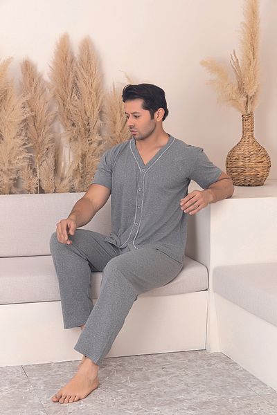 Sude HOMEWEAR Men's Short Sleeve Shirt Pajama Set