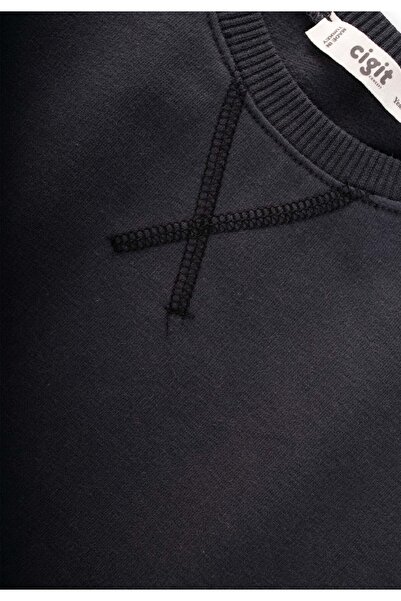 Cigit Basic Karyoka Detailed Sweatshirt Set 3-8 Years Black