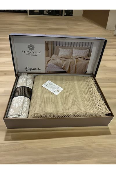 Luca Sera Beige Color Double 4 Piece Pique Set