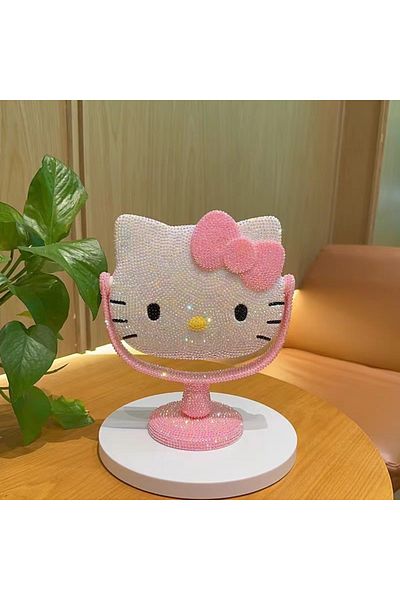 Miniso Gift Bag Style Light Pink Diy Hello Kitty Mirror Creative Desktop Handmade Diamond Paste Cute Sparkl