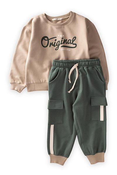 Cigit Originální sada mikiny Cargo Pants s potiskem 2-10 let Mink