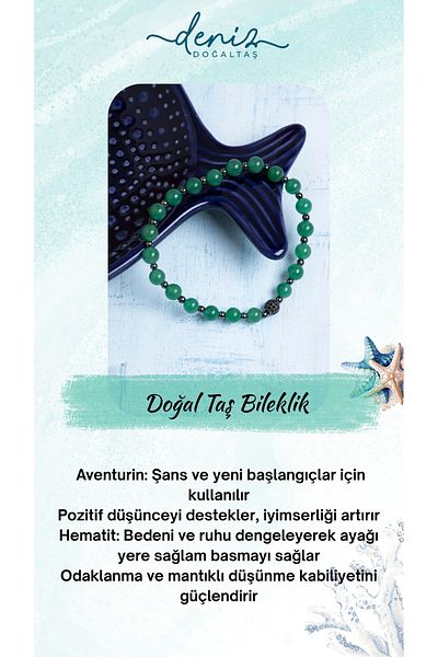 Deniz Doğal Taş Certified Aventurine and Hematite Natural Stone Bracelet
