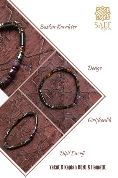 Saff Doğal Taş Certified Ruby Tiger Eye Hematite Bracelet 
 Certified Ruby Tiger Eye Hematite Bracelet
