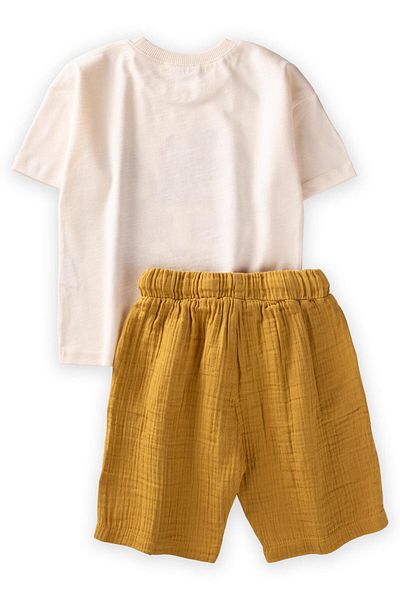 Cigit Lion Printed Capri Set 2-8 Years Ecru