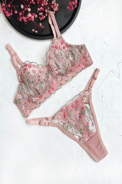 gc gece incisi Bra and Accessory Set - Floral Detailed