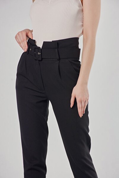 Swass Kadın Siyah Kalın Kemerli Pantolon