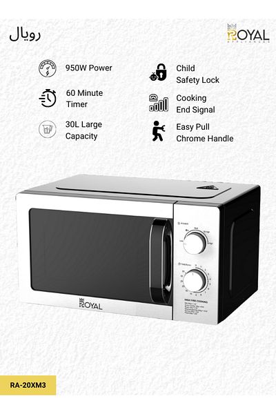 Royal Manual Microwave Oven, 5 Power Leves, 35 Min Timer, Child Safety-lock, Cooking End Signal