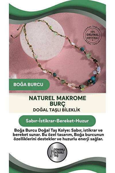 OSMANLI DOĞAL TAŞ Boğa Burcu Doğal Taş Natürel Makrome Kolye