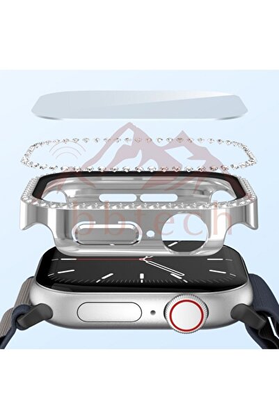 bbtech Apple Watch Series 11 S10 46MM ile Uyumlu Parıltılı Taşlı Şık ve Zarif PC Kasa Koruyucu