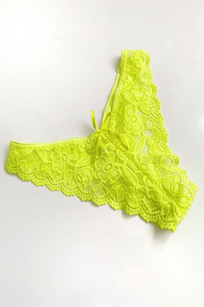 Gece İncisi Yellow Neon Lace Thong