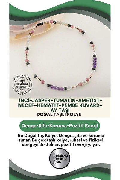 OSMANLI DEĞERLİ TAŞ Inci-jasper-tumalin-ametist-necef-hematit-pembe Kuvars-ay Taşı Doğal Taş Kolye