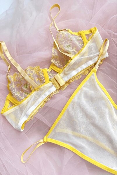 gc gece incisi Σετ σουτιέν και πουκάμισο - Κεντημένο με λουλούδια