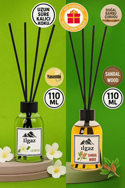 ILGAZ Jasmine Ve Sandal Ağacı Bambu Çubuklu Oda Kokusu 110 ml | 2'li Kalıcı V...