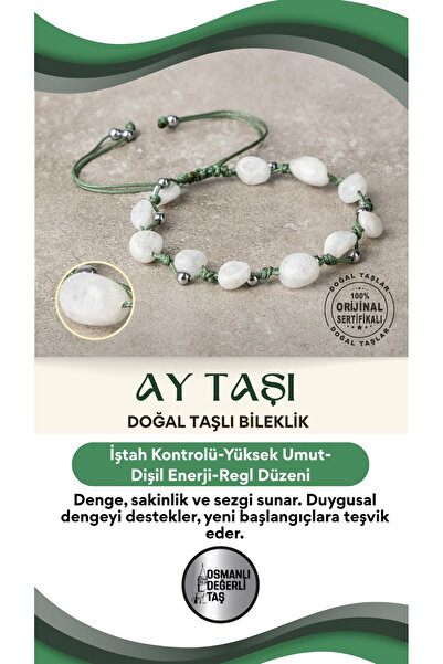 OSMANLI DOĞAL TAŞ Kilo Verme Bilekliği Ay Taşı Natürel Kesim Doğal Taşlı