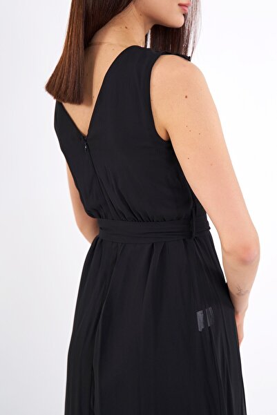 Swass Şifon Sıfır Kollu Beli Lastikli Elbise