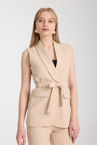 Swass Violet Belted Vest and High Waist Beige Trousers Set