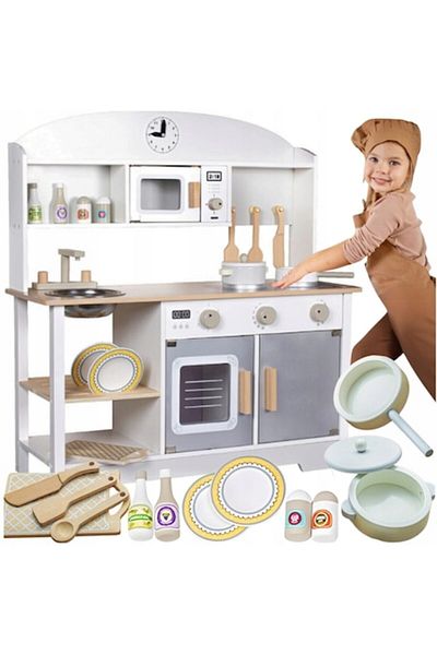 indiggo Children's Kitchen, Made of High Quality Wood, , 85cm Height, White/Grey