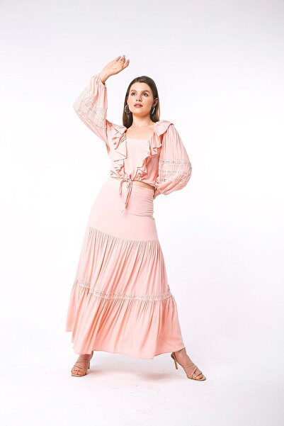 Swass Set de pudră cu fustă bluză cu dantelă