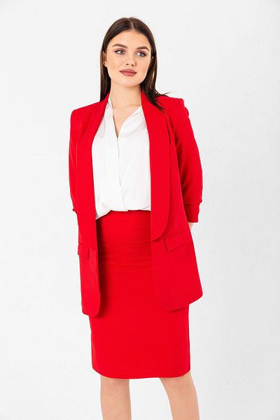 Swass Gathered Sleeve Red Blazer Women's Jacket
