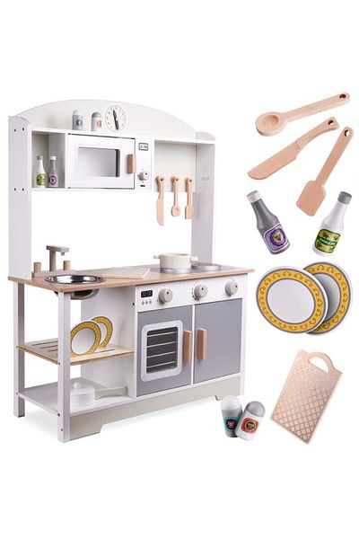 indiggo Children's Kitchen, Made of High Quality Wood, , 85cm Height, White/Grey