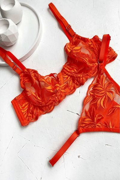 gc gece incisi Set costum brodat sutien și crenguță