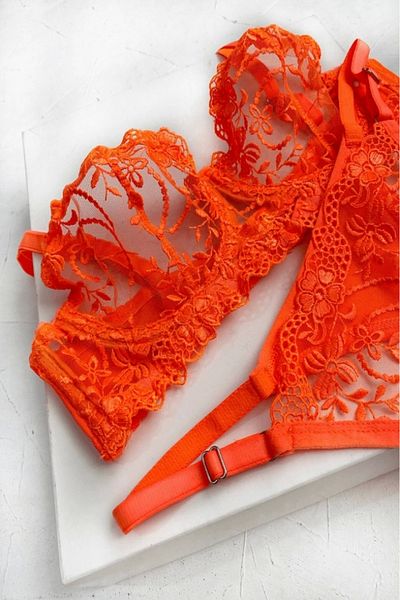 gc gece incisi Set sutien cu model neon portocaliu