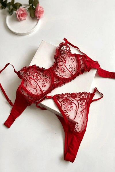Gece İncisi Large Size Floral Patterned Bra Set