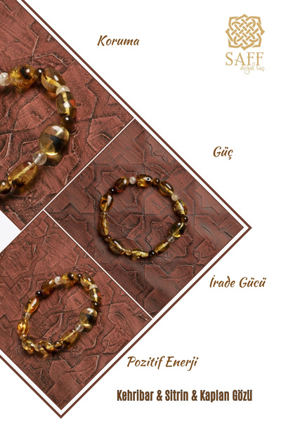 Saff Doğal Taş سوار من العنبر الطبيعي والسيترين وعين النمر المعتمد - الطاقة ا...