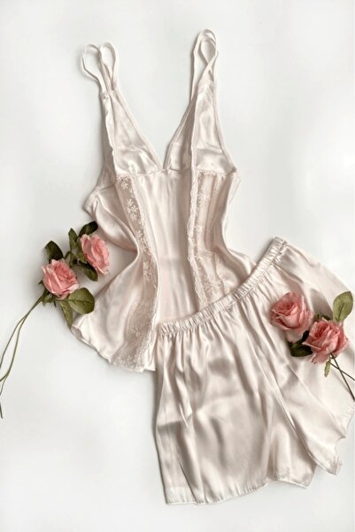 Gece İncisi Σετ σατέν σορτς με δαντέλα