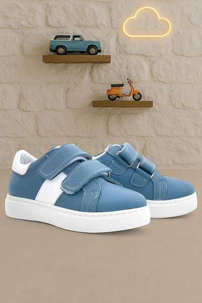 hapshoe Pantofi sport pentru copii din piele naturală albastru alb cu velcro